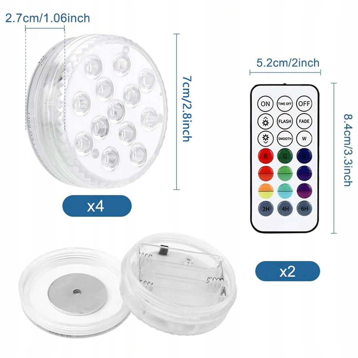 LED lempa baseinui ir sūkurinei voniai, 13 LED, su nuotolinio valdymo pultu, atspari vandeniui, 4 vnt.