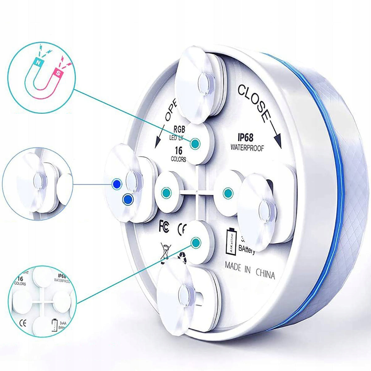 LED lempa baseinui ir sūkurinei voniai, 13 LED, su nuotolinio valdymo pultu, atspari vandeniui, 4 vnt.