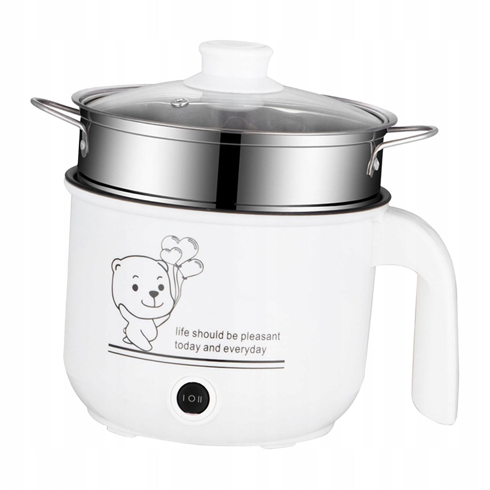 electric Hot Pot Nonstick Dry Protection Electric Cooker with steamer White