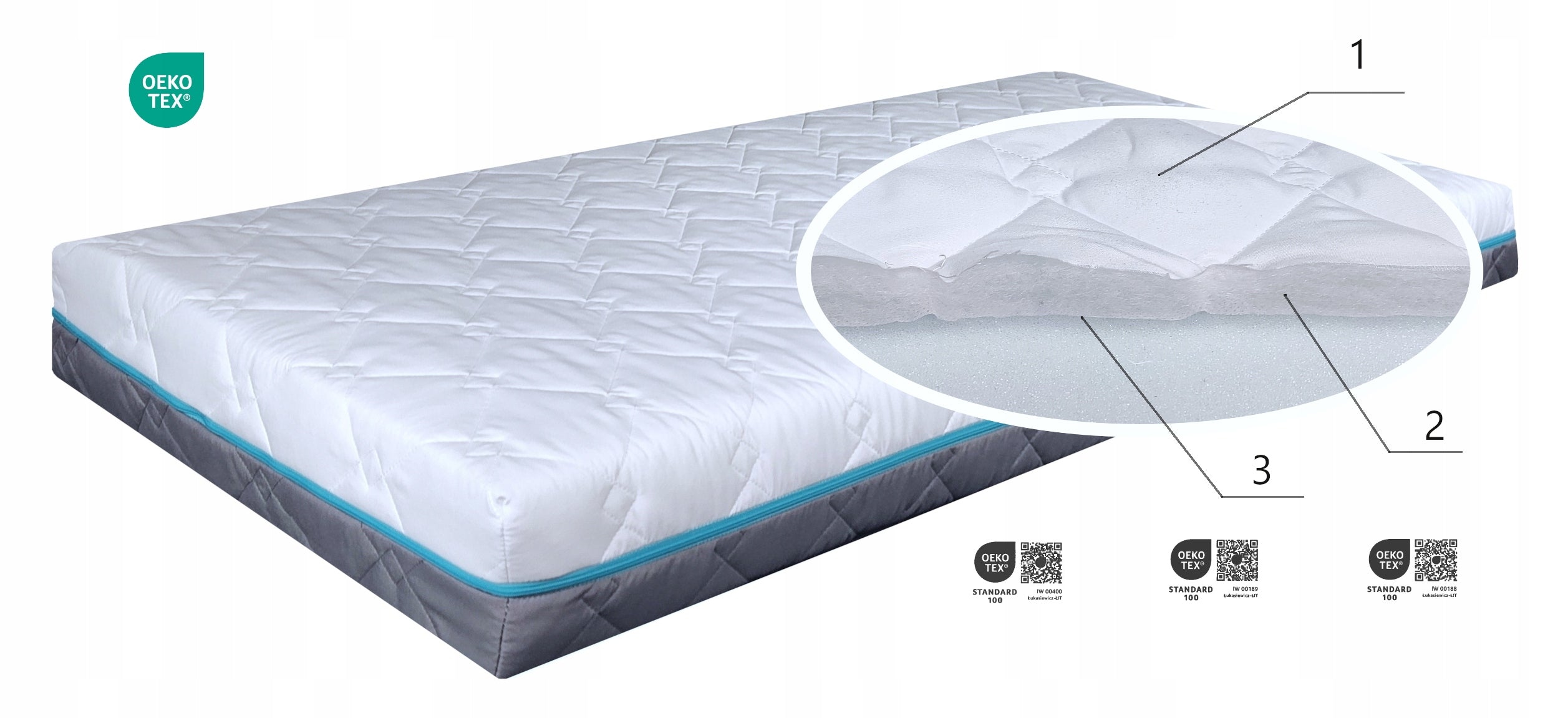 foam mattress 180x80x10 anti-allergic CERTIFIED quilted for baby Packaging status original