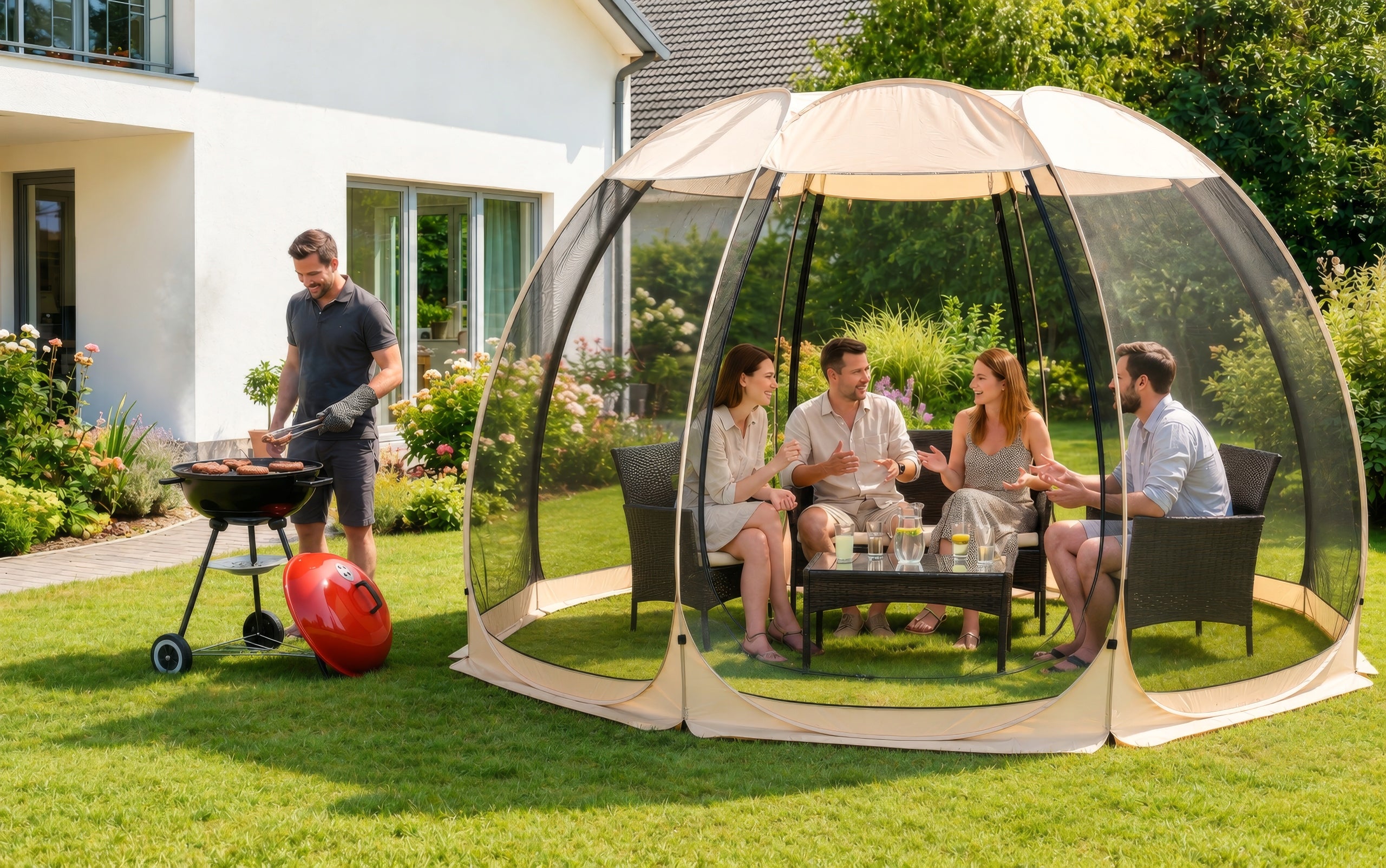 garden tent pavilion round gazebo beige with mosquito net cama 390 Manufacturer code Namiot Okrągły Pawilon Ogrodowy Beż