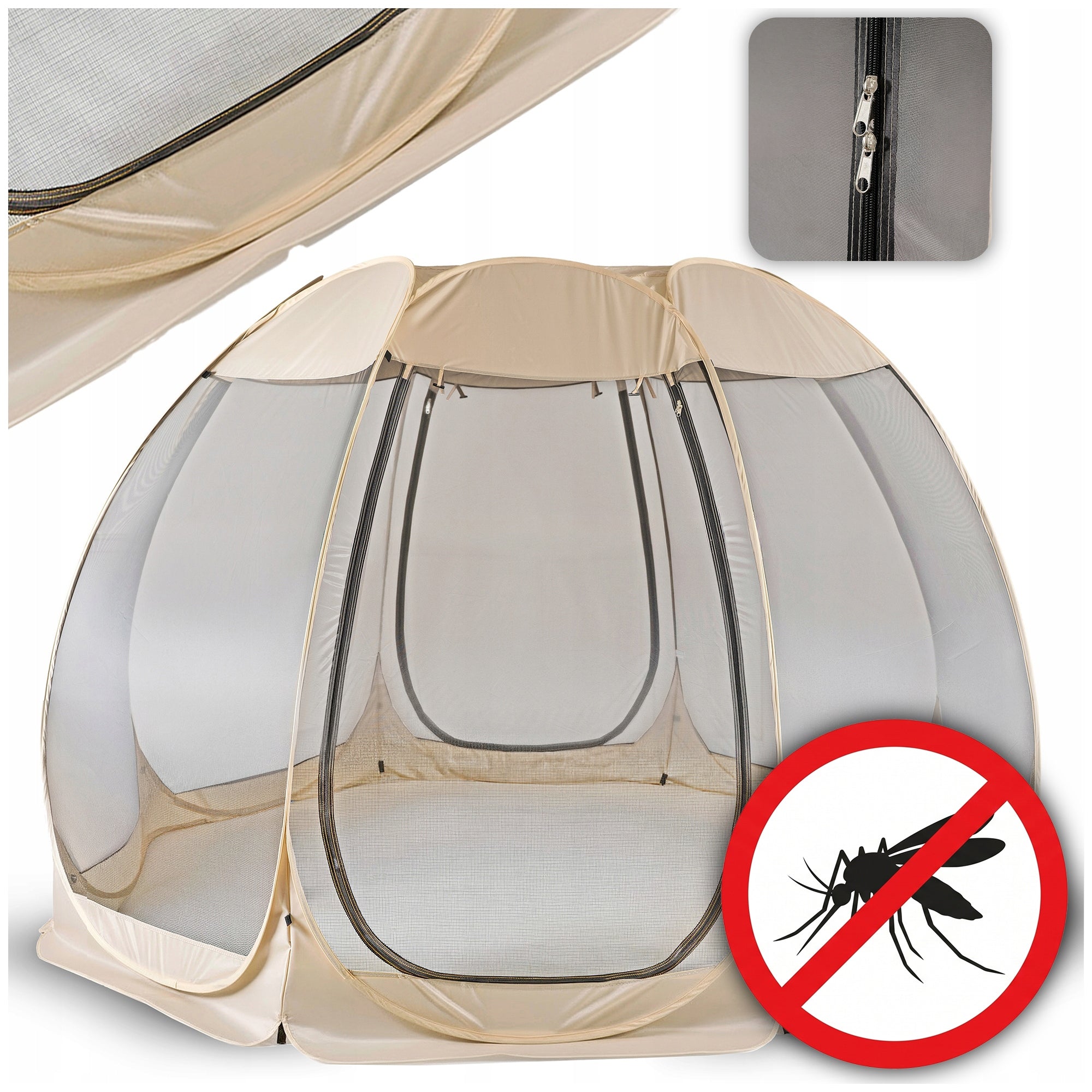 garden tent pavilion round gazebo beige with mosquito net cama 390