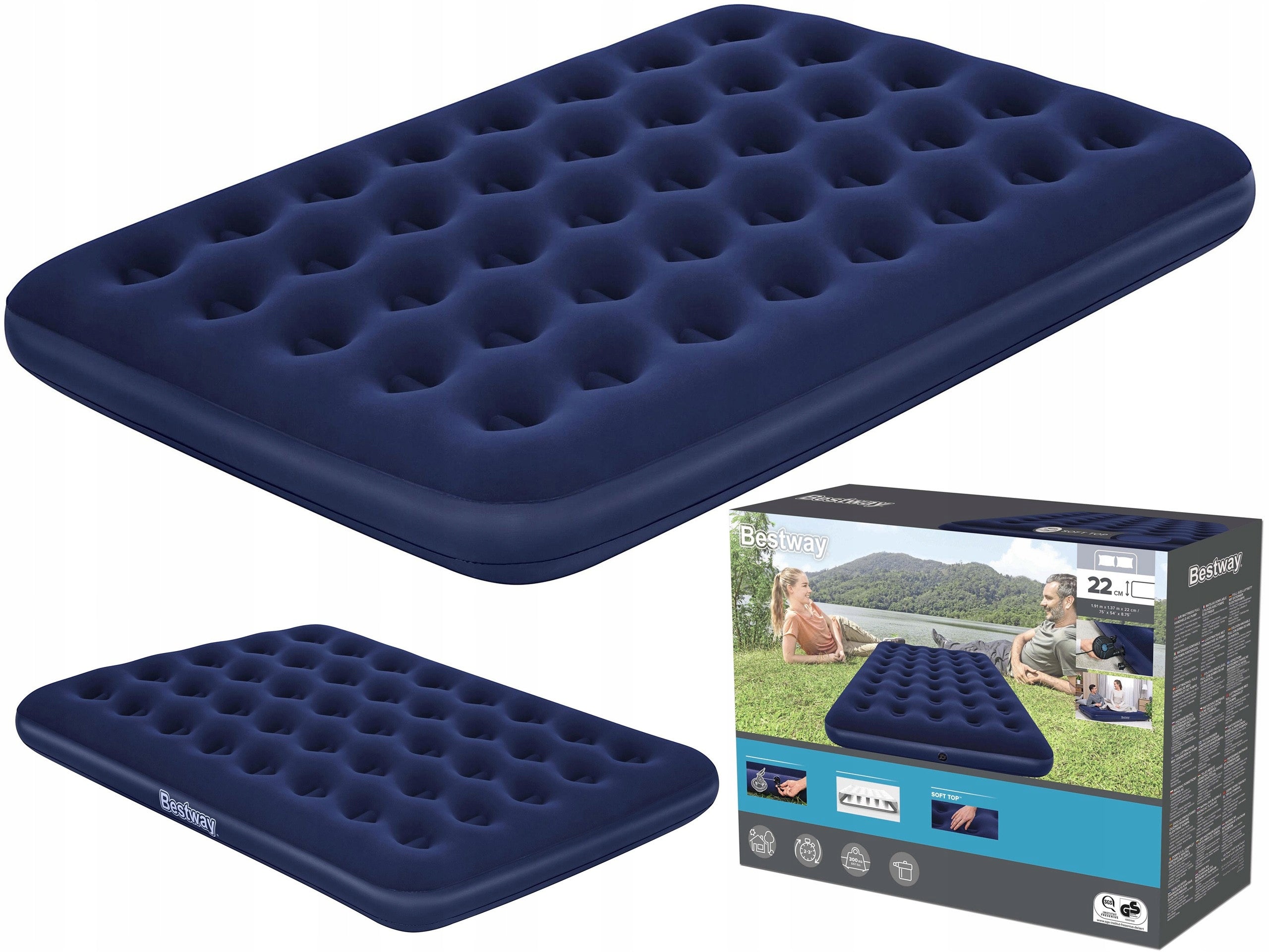 huge MATTRESS FULL WITH PUMP tourist bed 191x137x22 cm BESTWAY