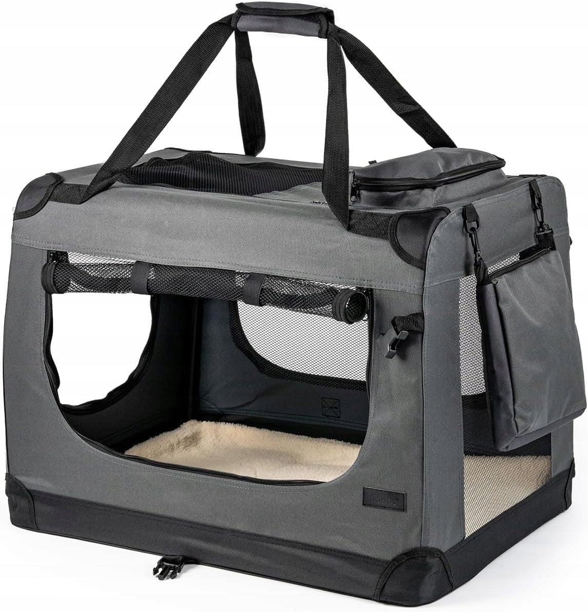 lionto Folding Transporter Playpen Cage for Dog and Cat 90x61cm Grey