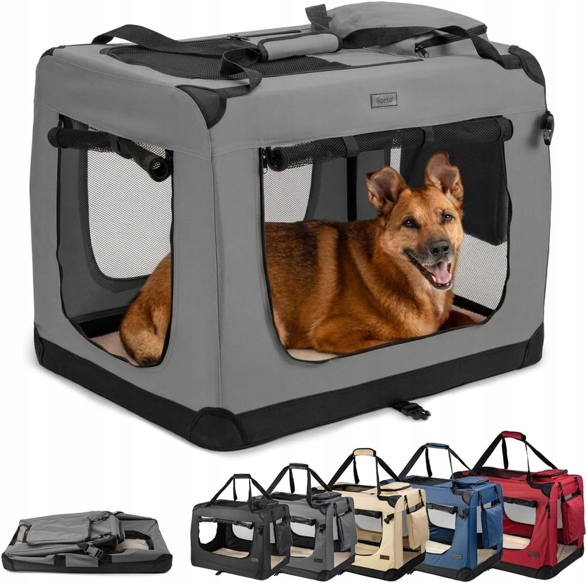 lionto Folding Transporter for Dog and Cat Grey 82x58x58cm up to 18kg
