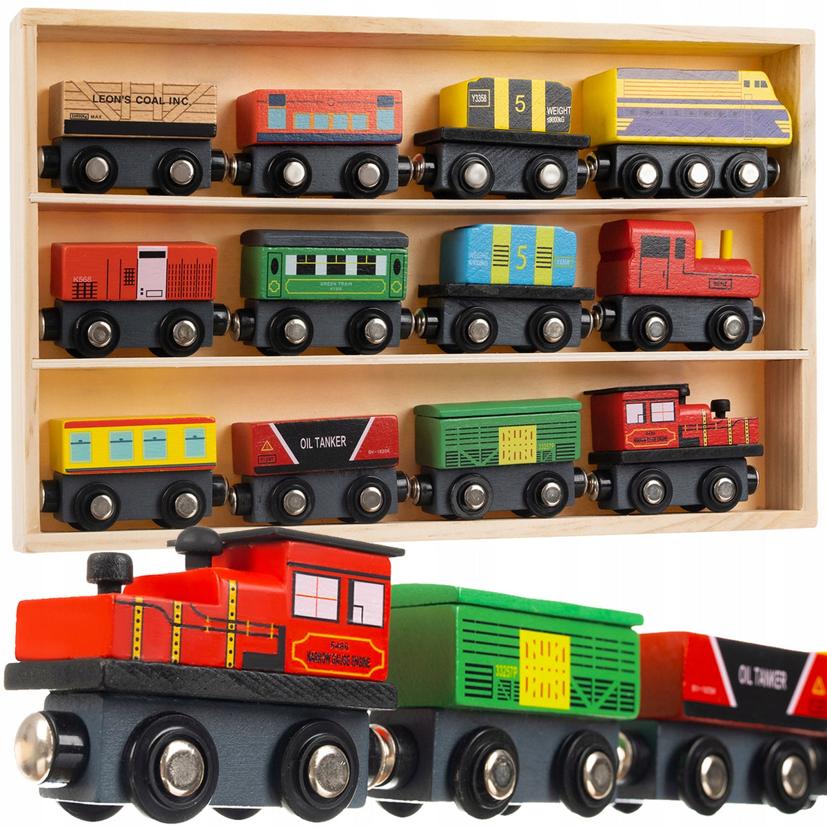 magnet train - 3 locomotives + 9 wagons - wooden railway EXTENSION