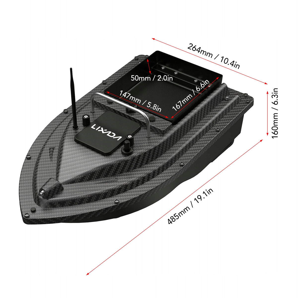 Łódź zanętowa GPS duży pojemnik, 16 pkt, 500m, auto powrót, LED Manufacturer code 770913321904