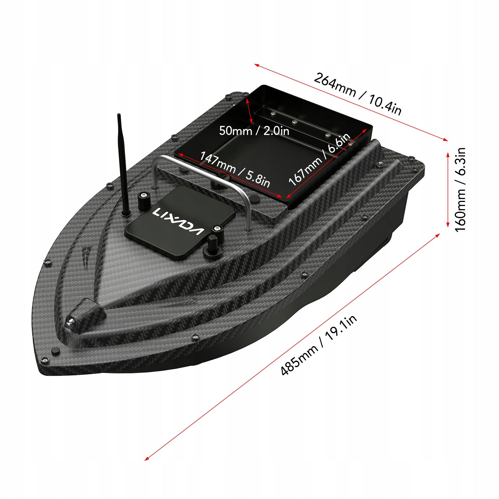 Łódź zanętowa GPS duży pojemnik, 16 pkt, 500m, auto powrót, LED Manufacturer code 770913321904