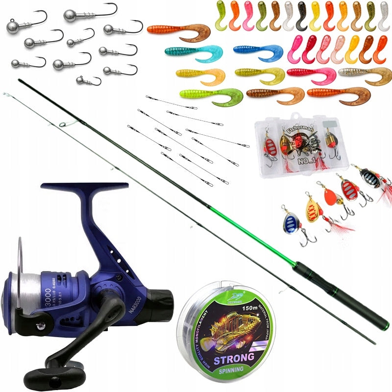 rich FISHING SET spinning FISHING REEL + 35 lures PERCH z152