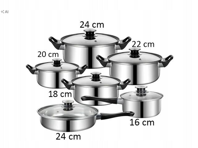set of cooking pots induction gas 12 elements stainless steel Packaging status original