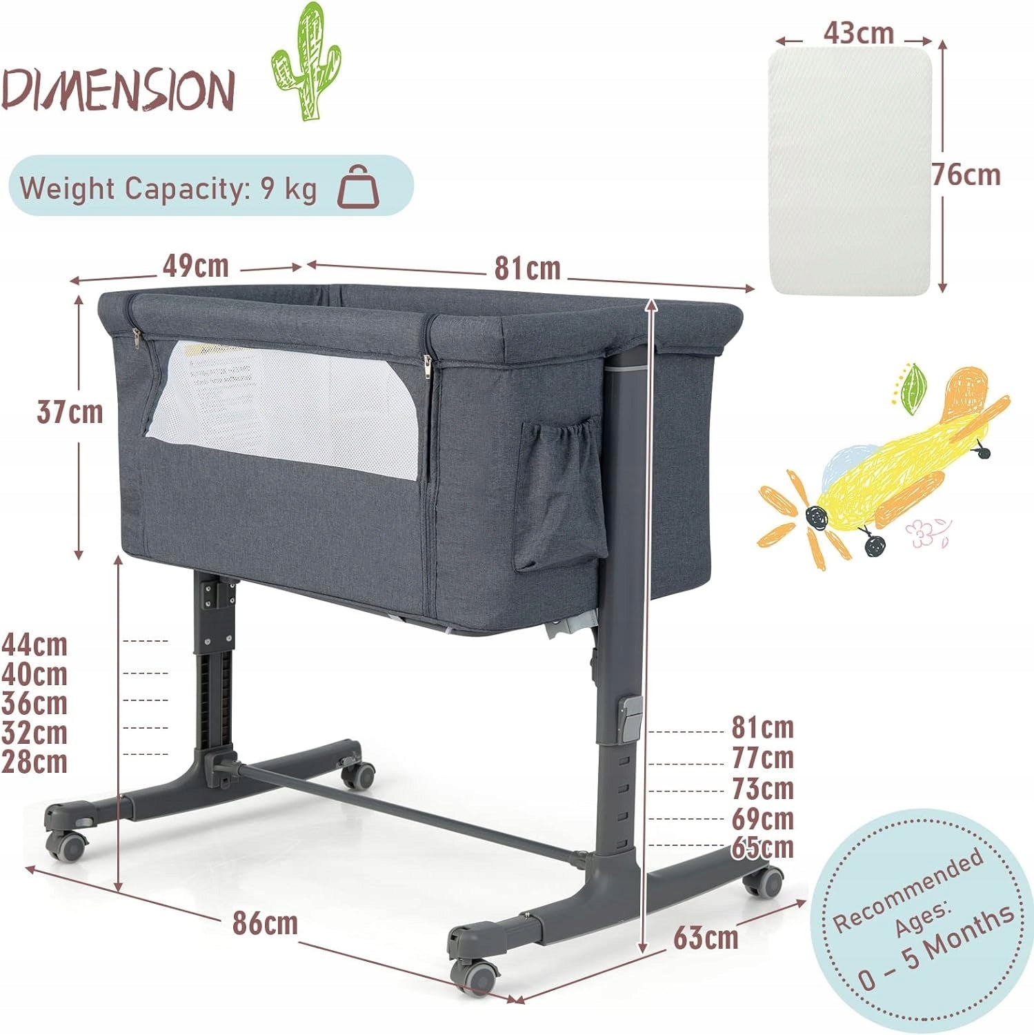 travel cot for newborns with carry bag (dark grey) Manufacturer code CD21223HSPL