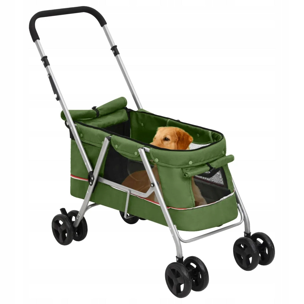 vidaXL Folding dog stroller, green, 100x49x96 cm, linen fabric Product weight with unit packaging 6.2 kg