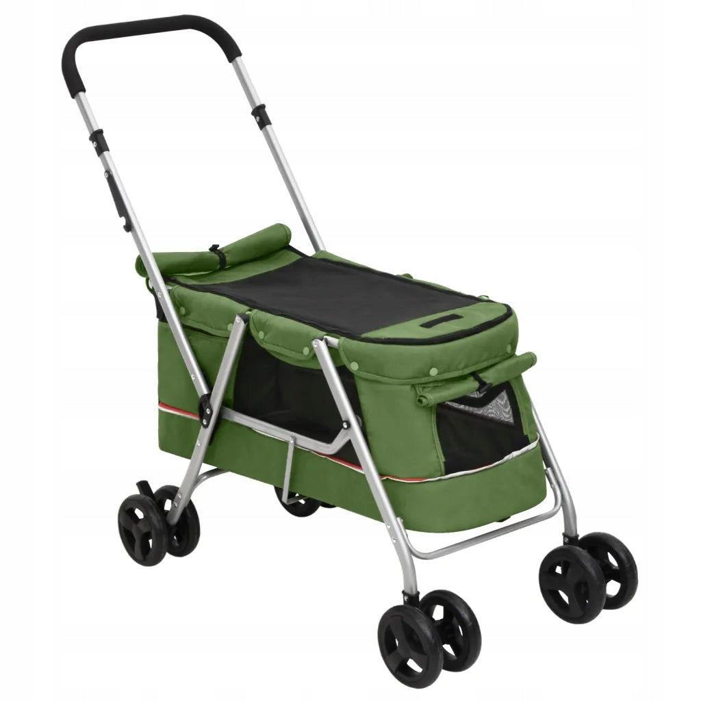 vidaXL Folding dog stroller, green, 100x49x96 cm, linen fabric