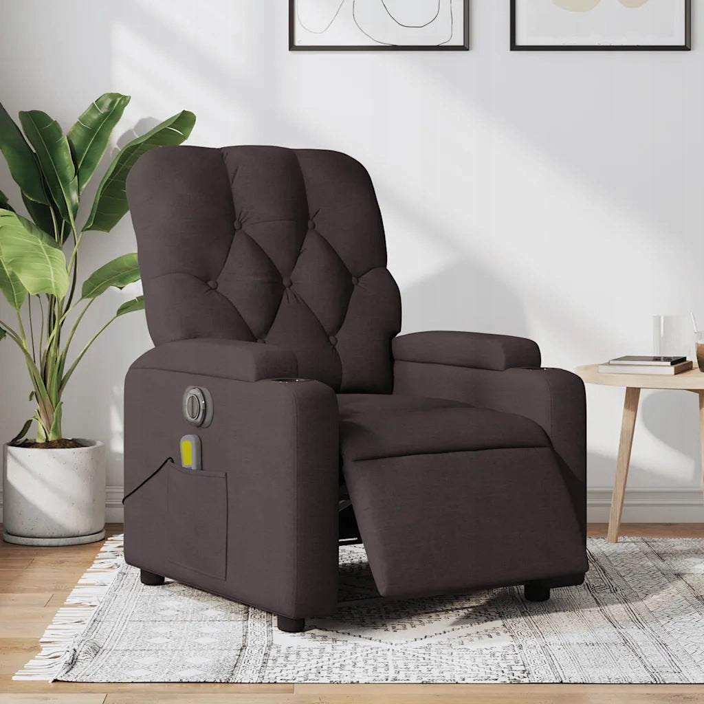 vidaXL Reclining massage chair, electric, dark brown, fabric