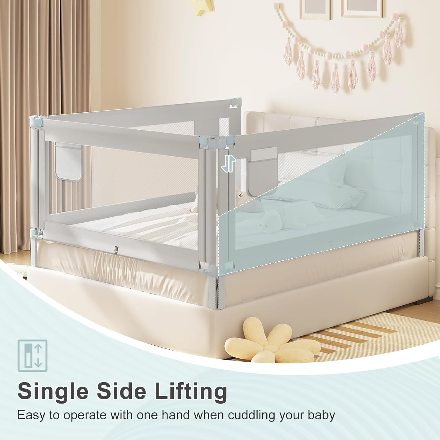 volt 200cm PROTECTIVE BARRIER FOR BED Oxford light grey