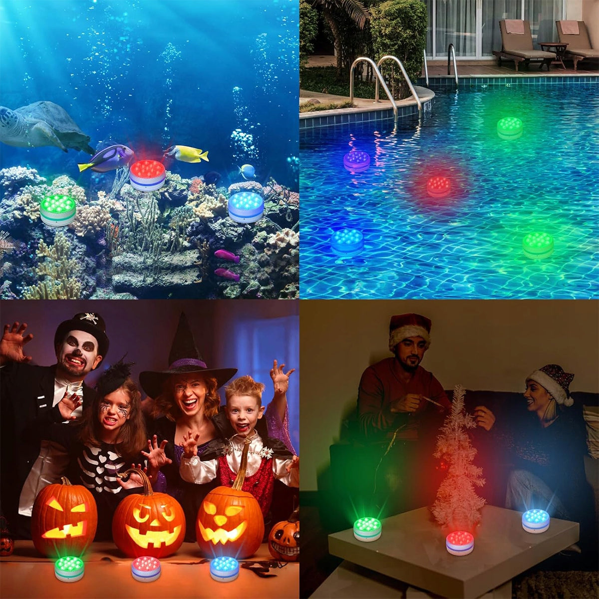 Požeminis IP68 RGB LED lempų rinkinys fontanui, baseinui, 4 vnt.