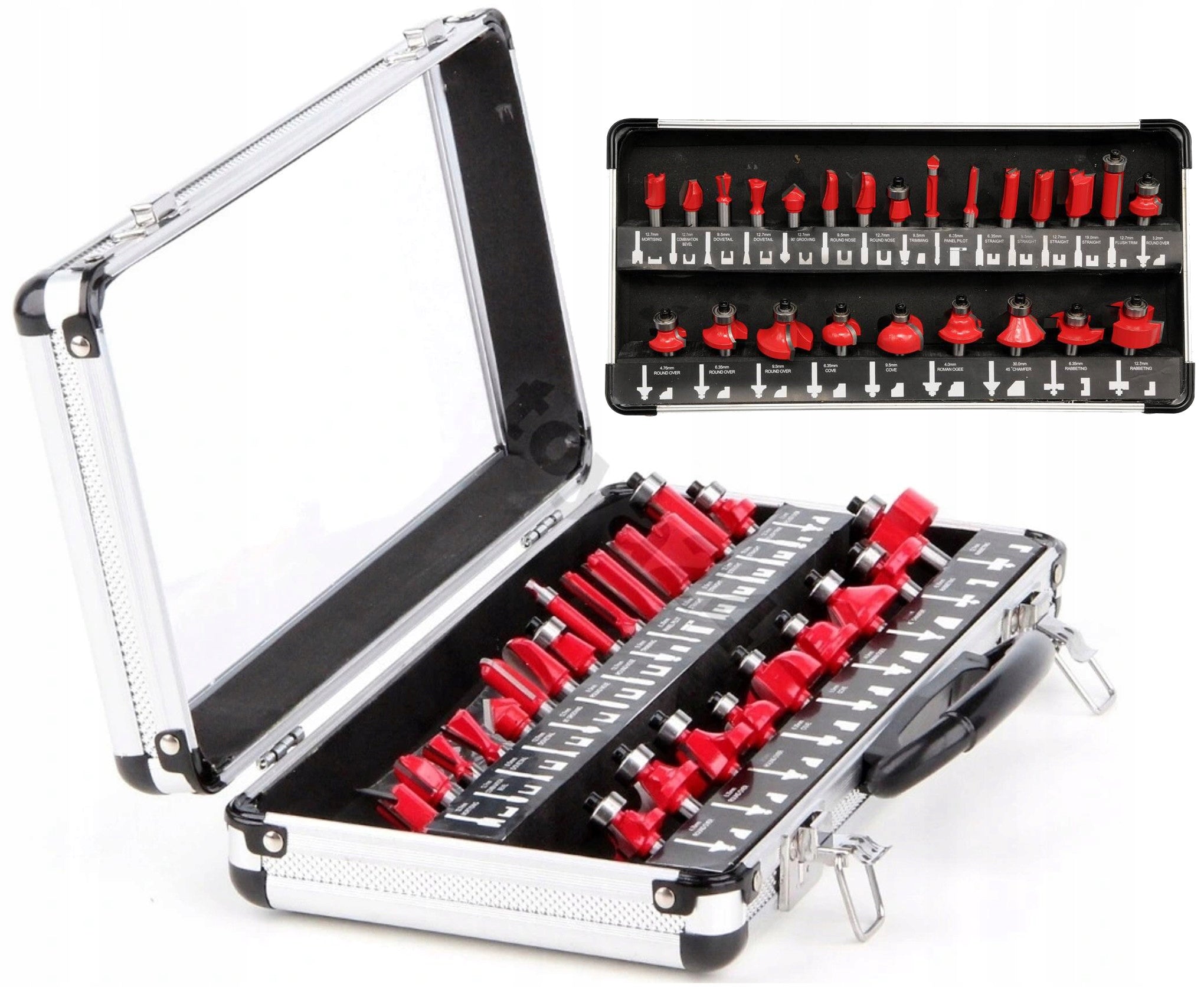 Medienos frezų rinkinys YATO, 8 mm kotas, 24 vnt., YT-6801, karbidas, dėžutė