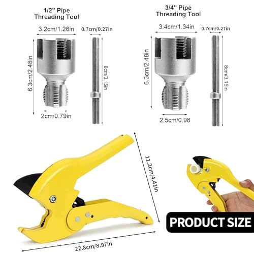 1/2 AND 3/4 INCH PIPE TAP PVC PIPE TOOL KIT Steel Power supply no power supply