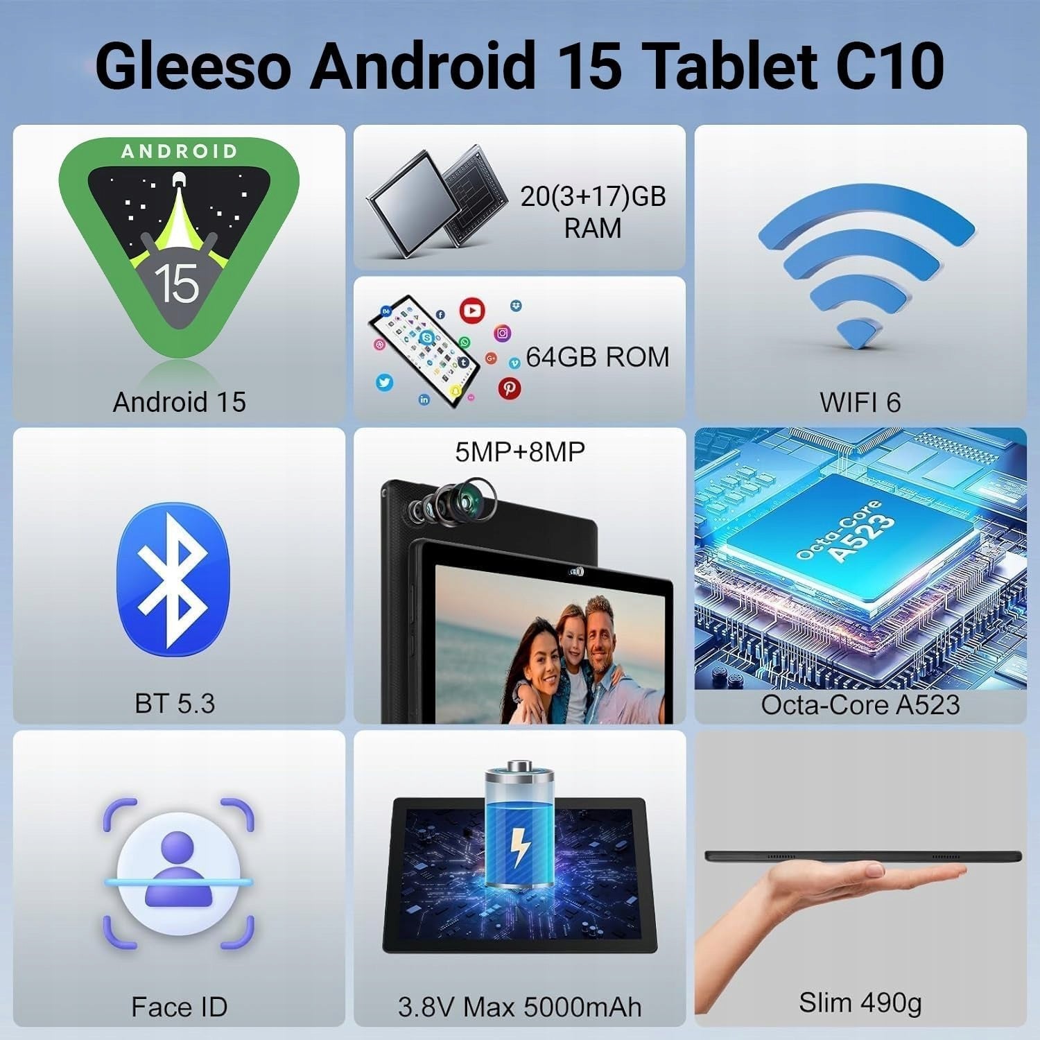 10.1" Android 15 Tablet 8-Core 20GB RAM 64GB ROM WiFi for Study 5000mAh Packaging status original