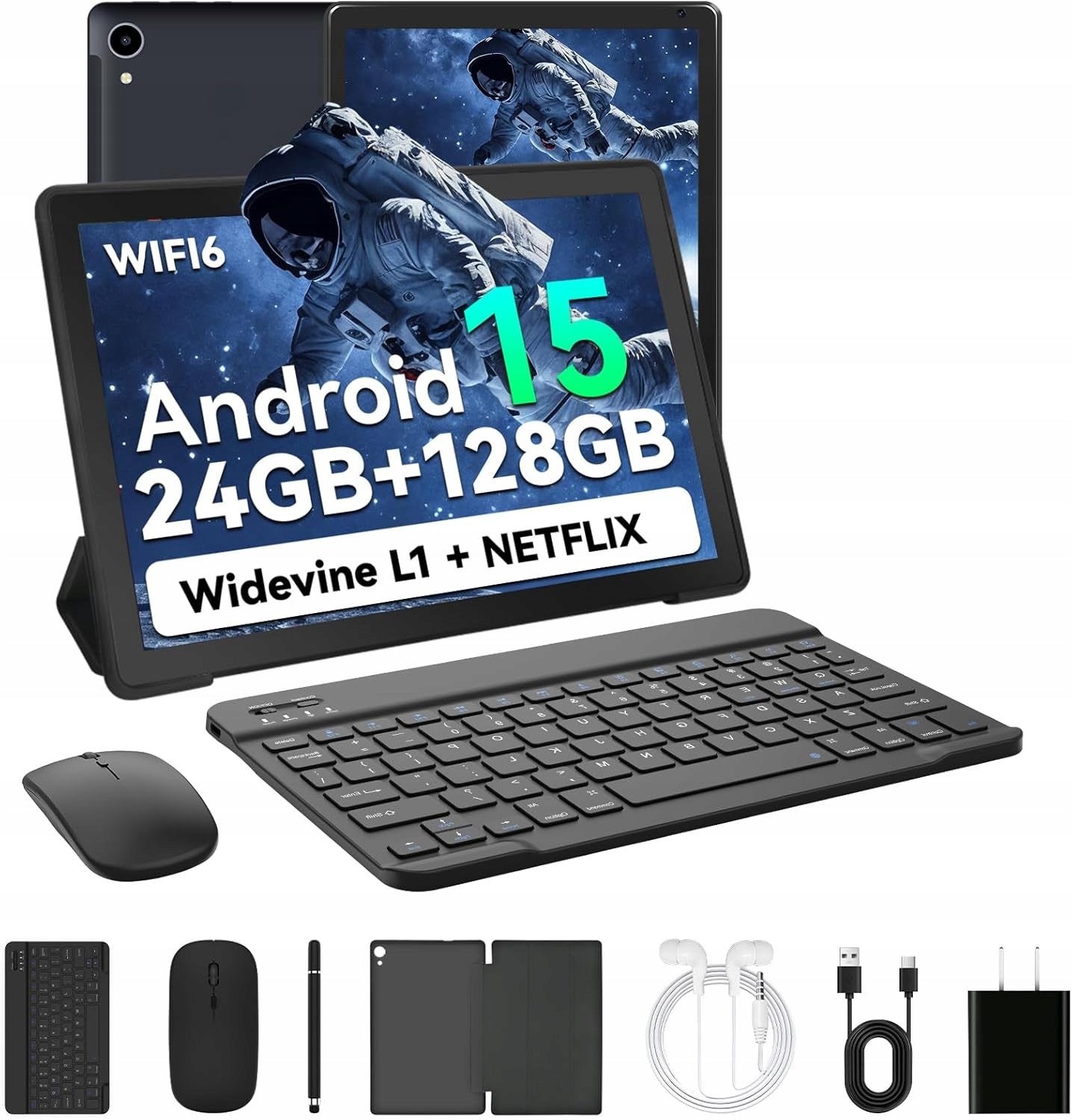 10.1" Android 15 Tablet Octa-core 24GB RAM HD IPS Wi-Fi BT Keyboard Stylus