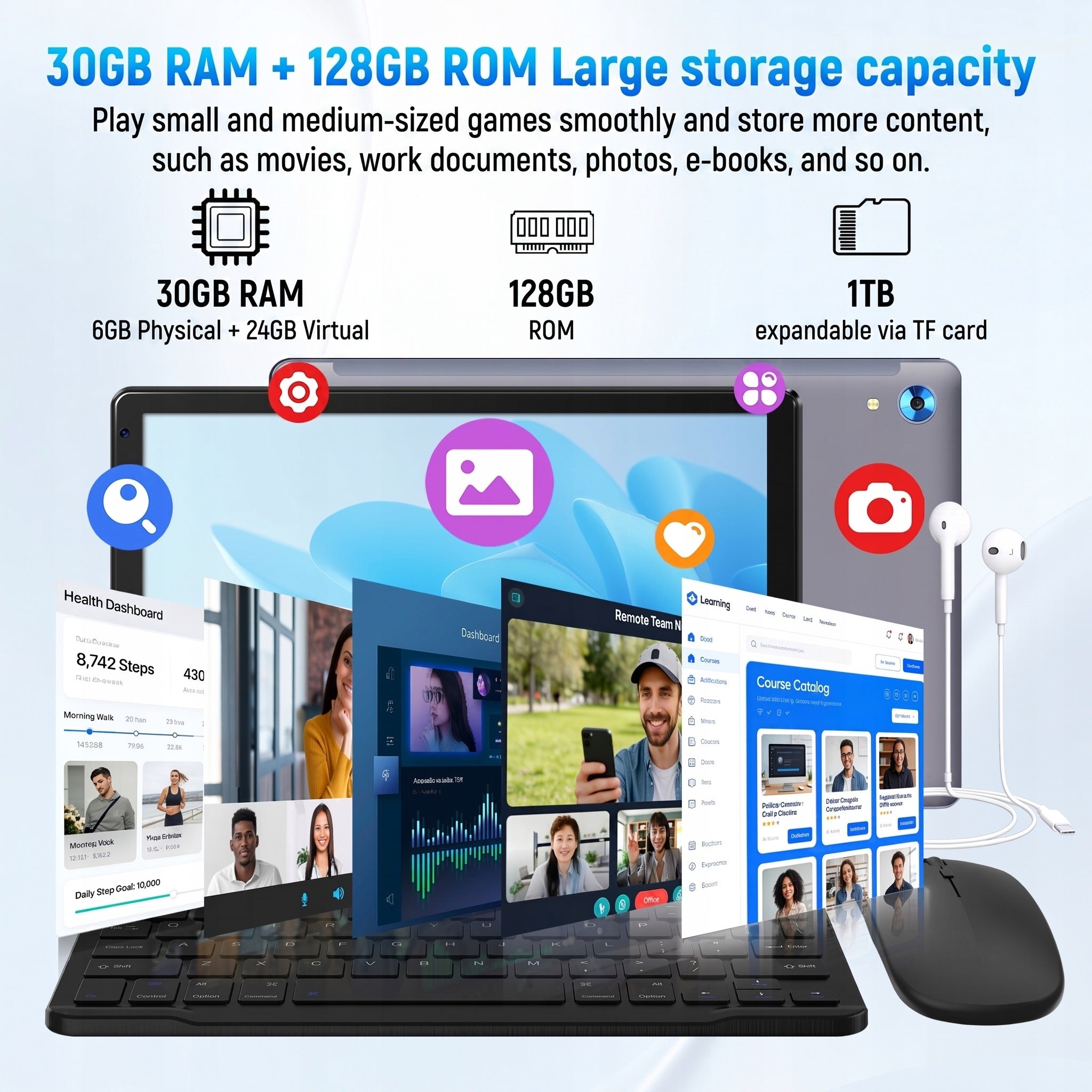 10.1 Inch Android 16 Tablet 30GB+128GB 6000mAh Set With Keyboard Gray Packaging status original
