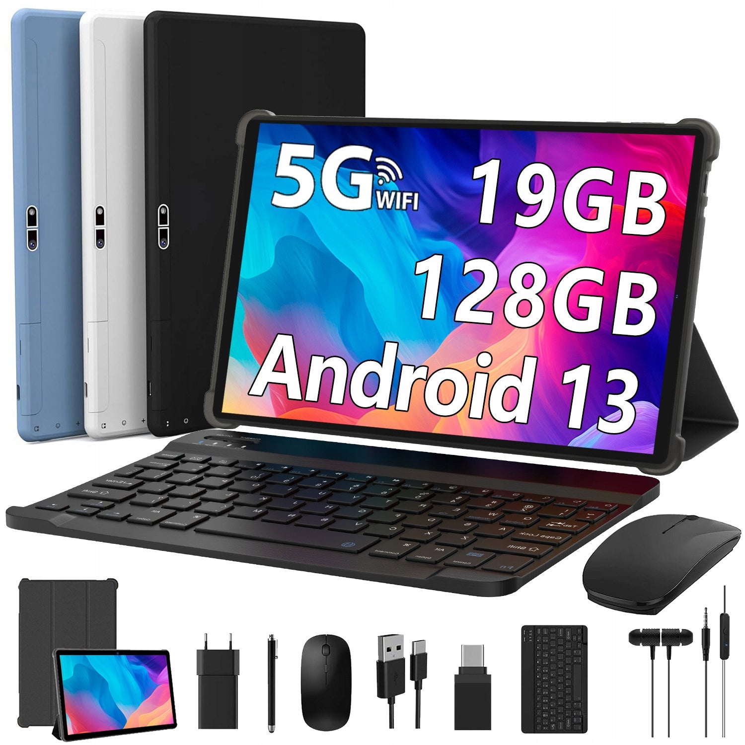 10.1" Octa-Core Tablet, 19GB RAM + 128GB Storage, Android 13, 5G WiFi, 8000mAh Battery, 1280x800 Display