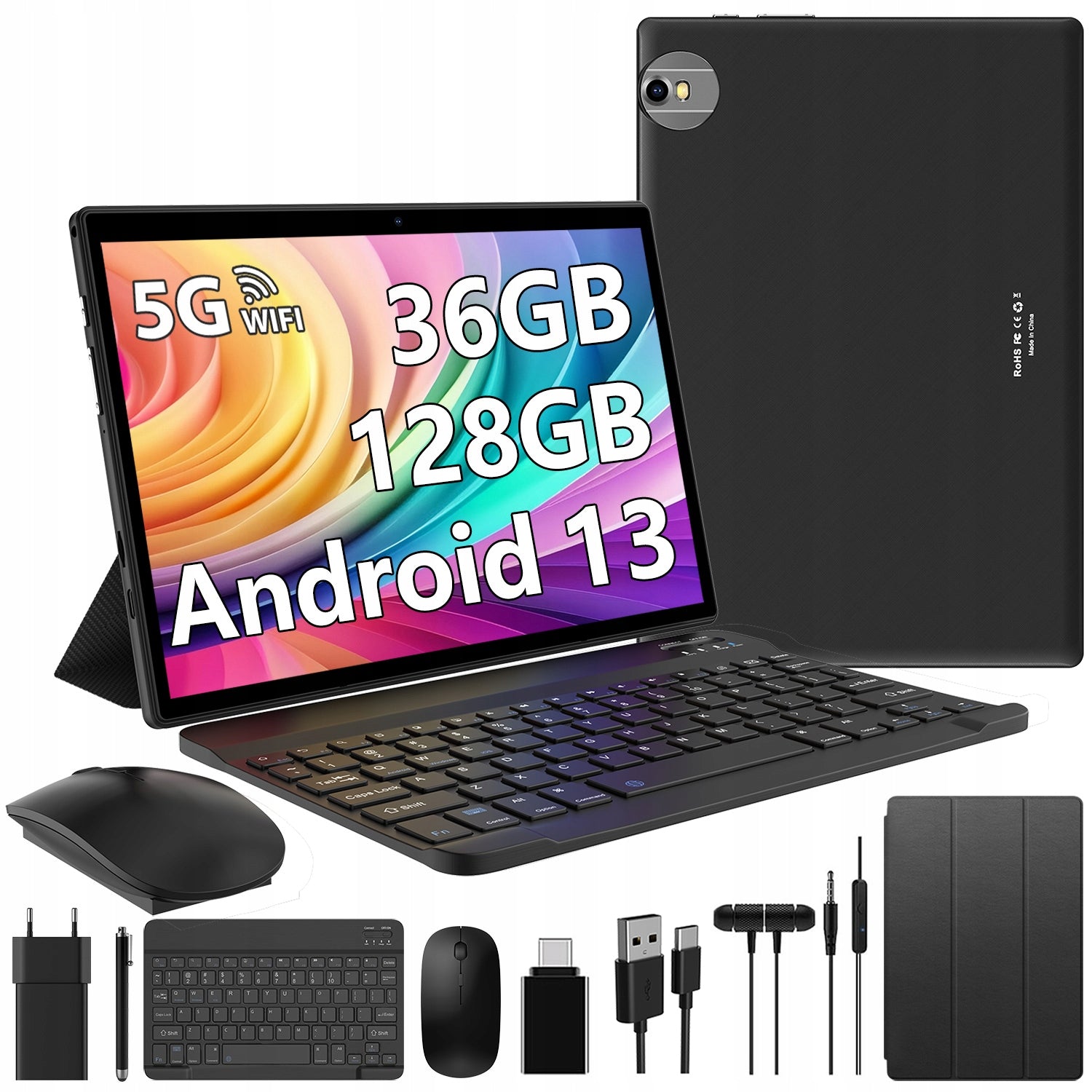 10.1" Octa-Core Tablet, 36GB RAM + 128GB Storage, Android 13.0, 5GHz WiFi, 8000mAh Battery, 1280x800 Display