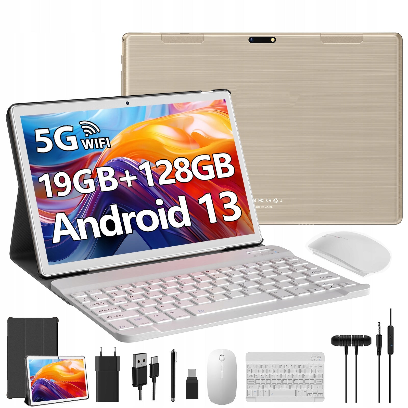 10.1" Tablet, 19GB RAM + 128GB Storage, Android 13.0, Octa-Core Processor, 5G WiFi, 8000mAh Battery, 1280x800 Display