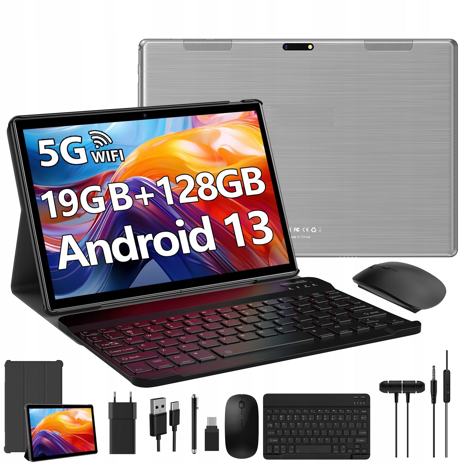10.1" Tablet, 19GB RAM + 128GB Storage, Android 13.0, Octa-Core Processor, 5G WiFi, 8000mAh Battery, 1280x800 Display