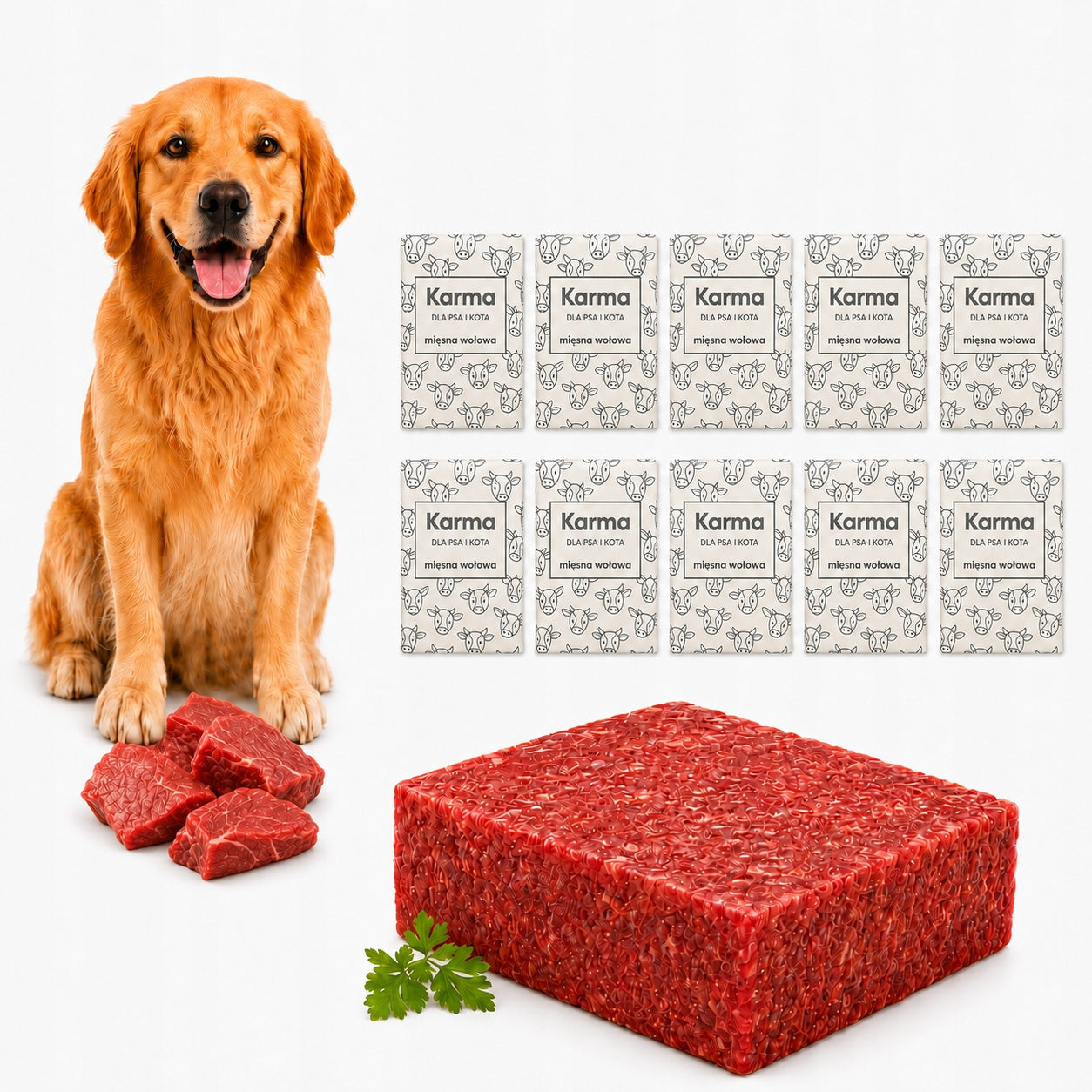 10 KG FROZEN MEAT FOR DOGS - 100% BONELESS BEEF wet food cubes BARF Brand Barfood