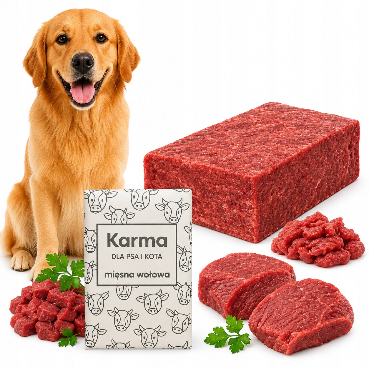10 KG FROZEN MEAT FOR DOGS - 100% BONELESS BEEF wet food cubes BARF Packaging status original