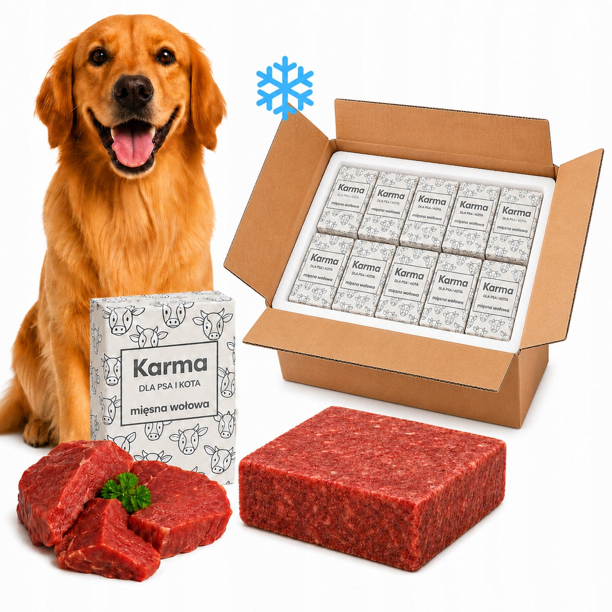 10 KG FROZEN MEAT FOR DOGS - 100% BONELESS BEEF wet food cubes BARF