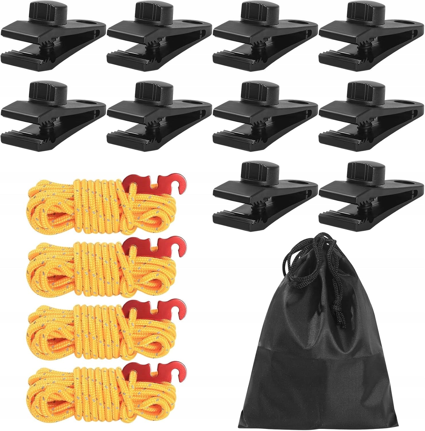 10 Tent Tarpaulin Clips for Tent Tarpaulin STRINGS + 4 Links