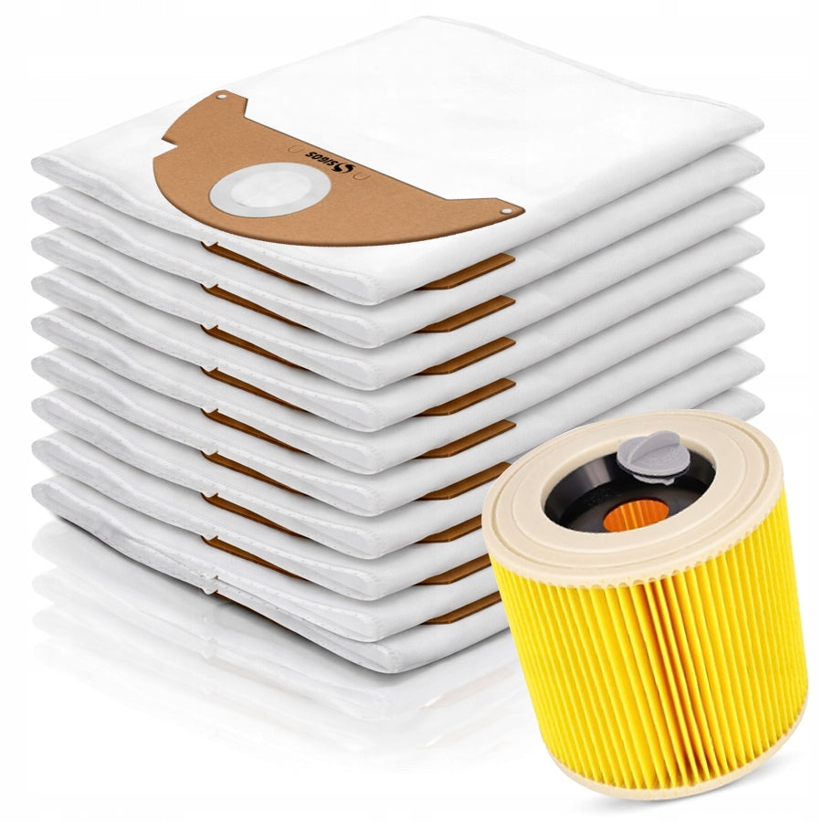 10 x Vacuum Bags for Karcher WD2 HOME MV2 A2054 A2004 WD2.200 6.904-322.0 + Filter