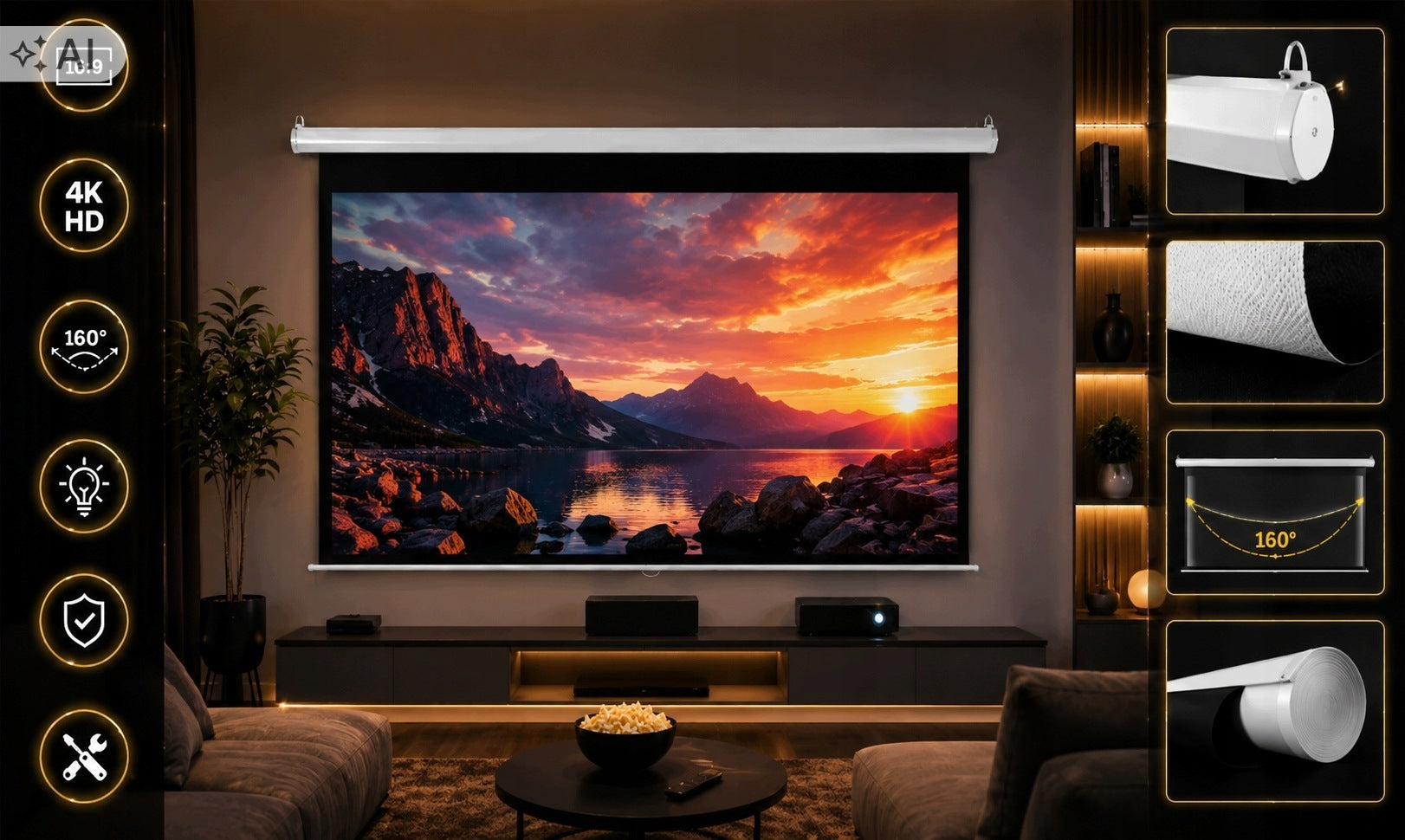 100 INCH ELECTRIC PROJECTION SCREEN For Projector With Remote Control Manufacturer code Sufitowy Zwijany 16:9 100 Cali