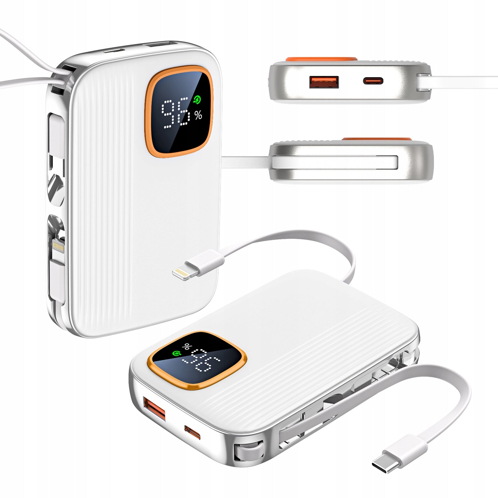 10000MAH POWER BANK WITH TWO BUILT IN CABLES USB-C/LIGHTNING OUTPUT FAST