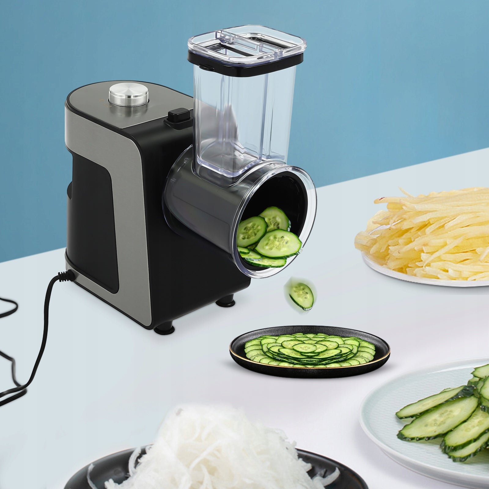 1000W ELECTRIC VEGETABLE SLICER CUTTER WITH 10 BLADES 11CM OUTLET Manufacturer code 38461