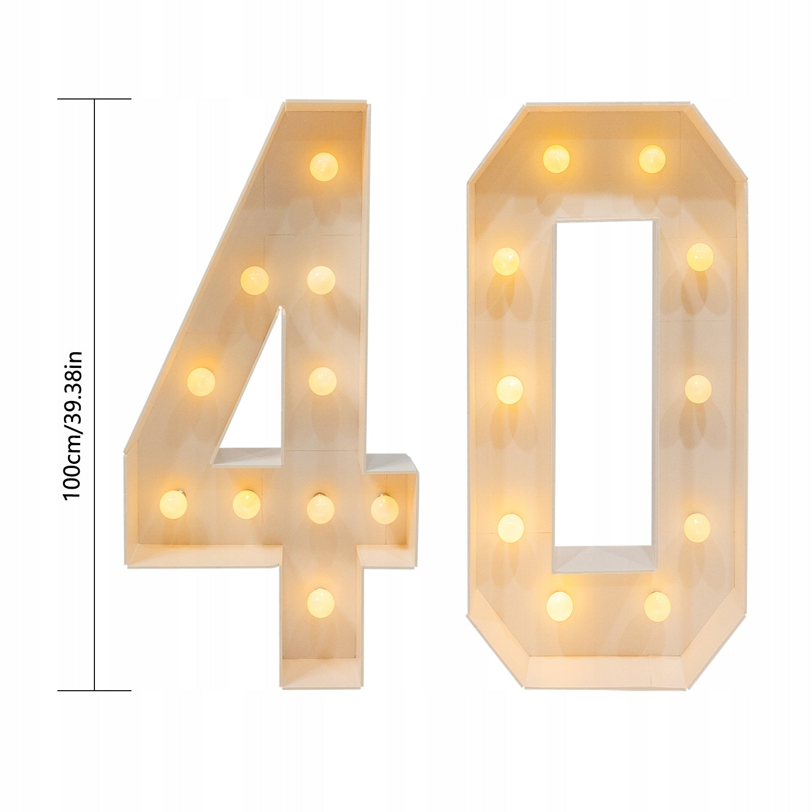 100CM 40 LIGHT UP NUMBERS, 40TH BIRTHDAY PARTY DECORATION, LIGHT UP NUMBERS Packaging status original