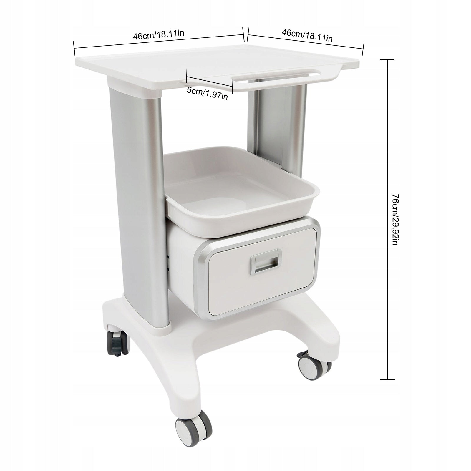 100KG MOBILE TROLLEY FOR COSMETIC INSTRUMENTS 1 DRAWER 2 TRAYS Medical device yes
