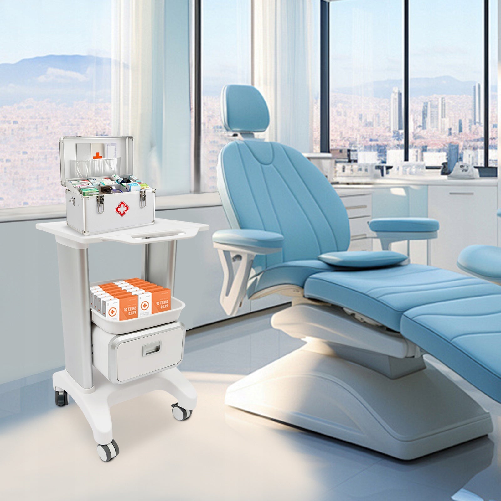 100KG MOBILE TROLLEY FOR COSMETIC INSTRUMENTS 1 DRAWER 2 TRAYS Packaging status original