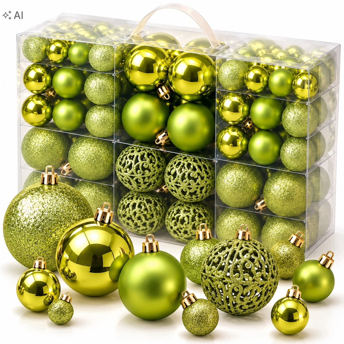 100x CHRISTMAS TREE BAUBLES GREEN LIME SET CHRISTMAS TREE ORNAMENTS SET XXL