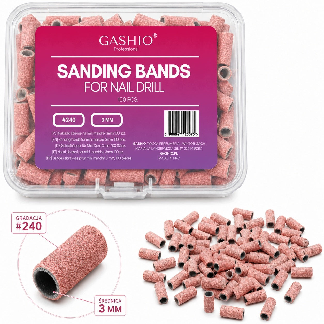 100x Caps Abrasive Pads Mini Cylinder Mandrel Powder Pink - #240 3mm