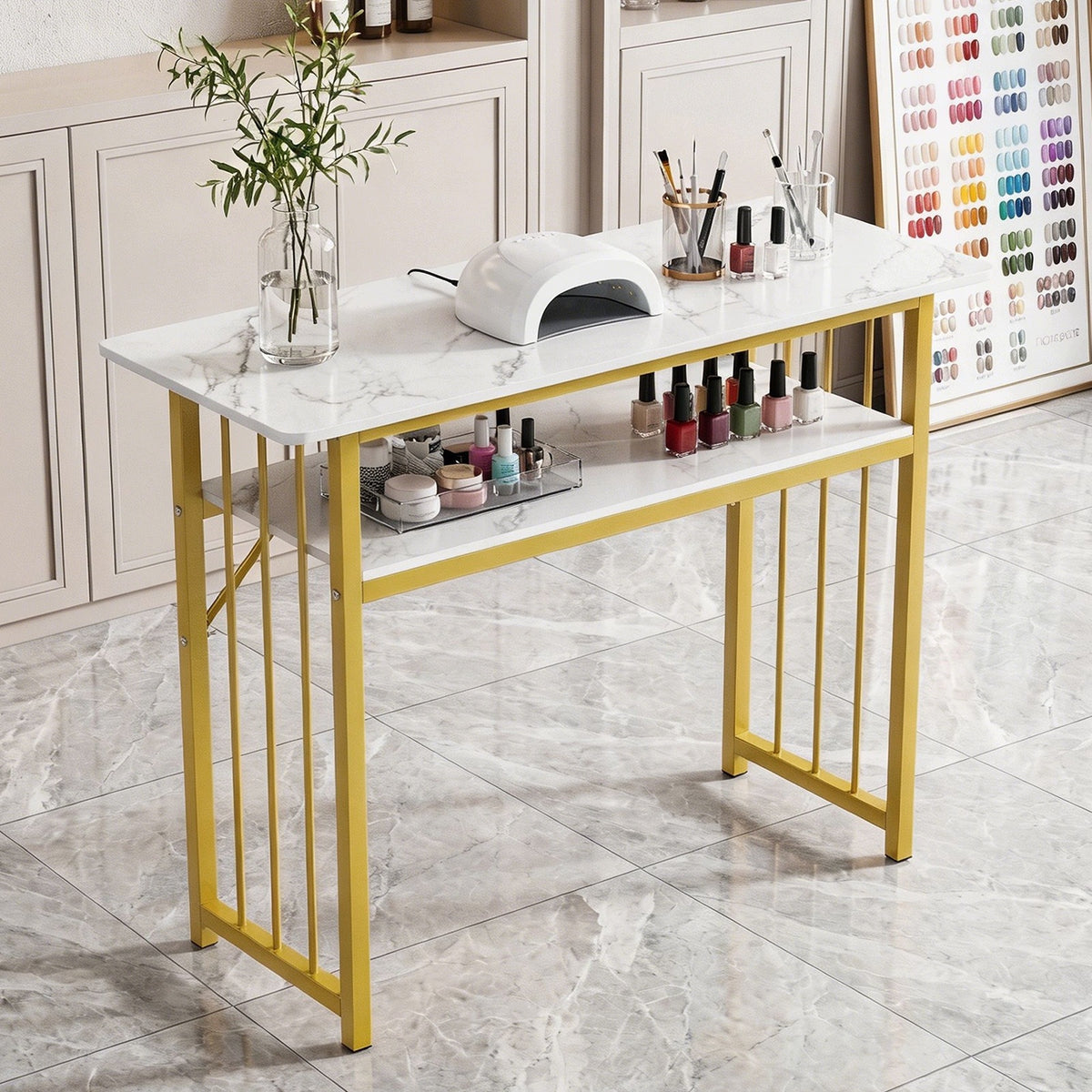 100x40cm Nail Art Desk with Storage Shelf Manicure Table Nail Beauty Table