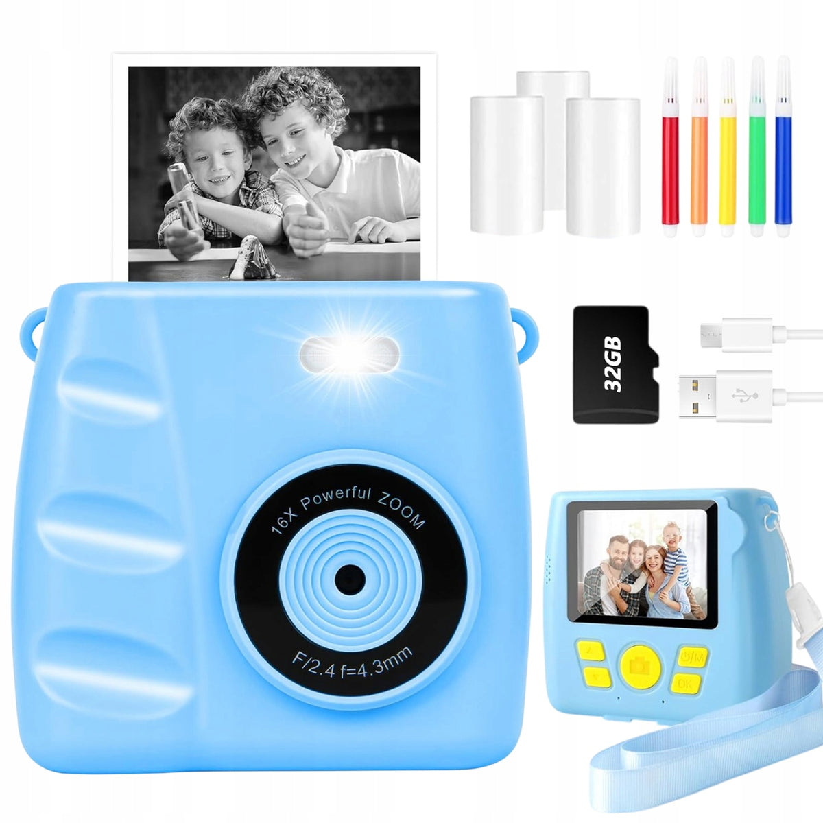 1080P Kids Thermal Camera With Games Screen 2.4 Inch Blue 1000mAh Packaging status original