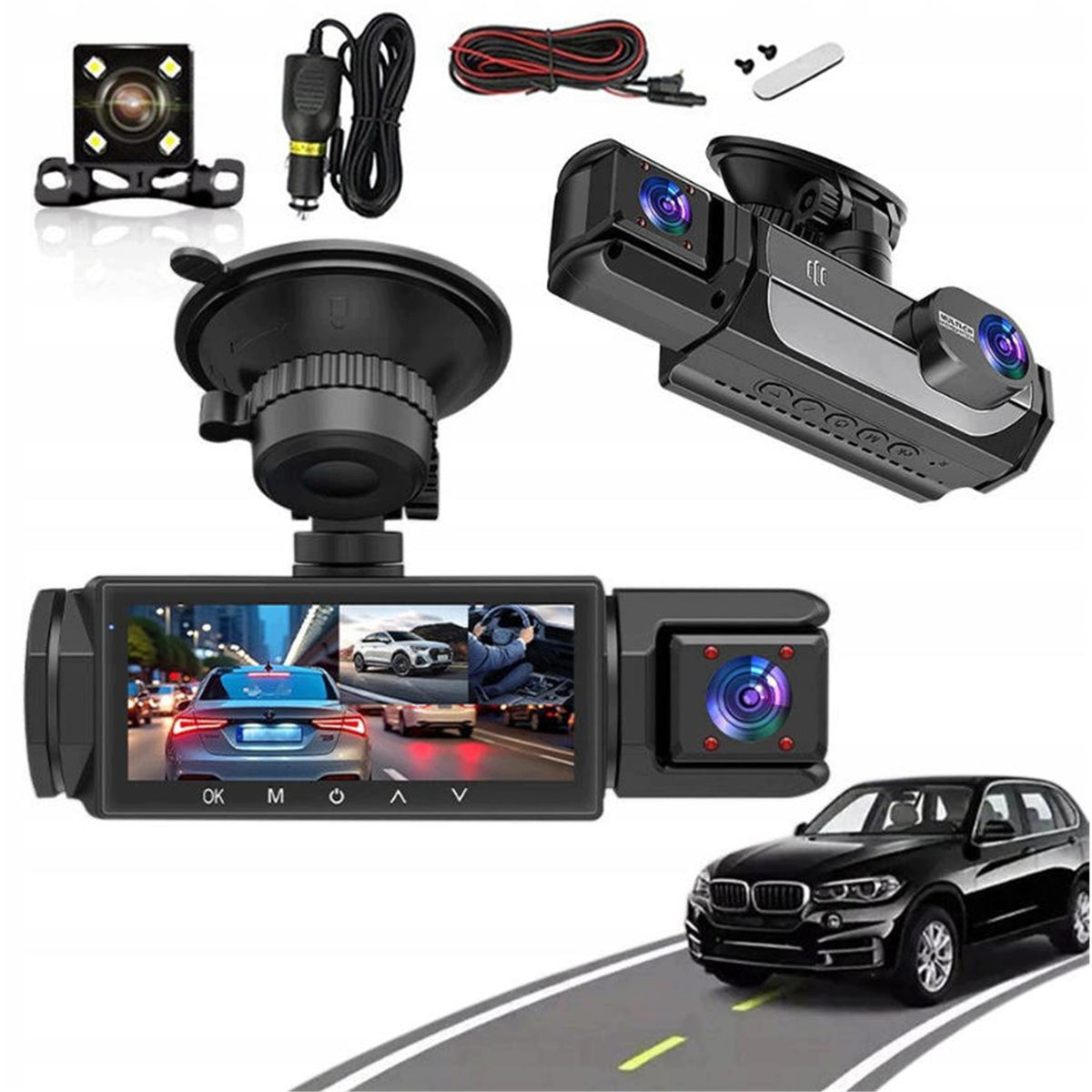 1080P WIFI CAR CAMERA 3-LENS DRIVING RECORDER