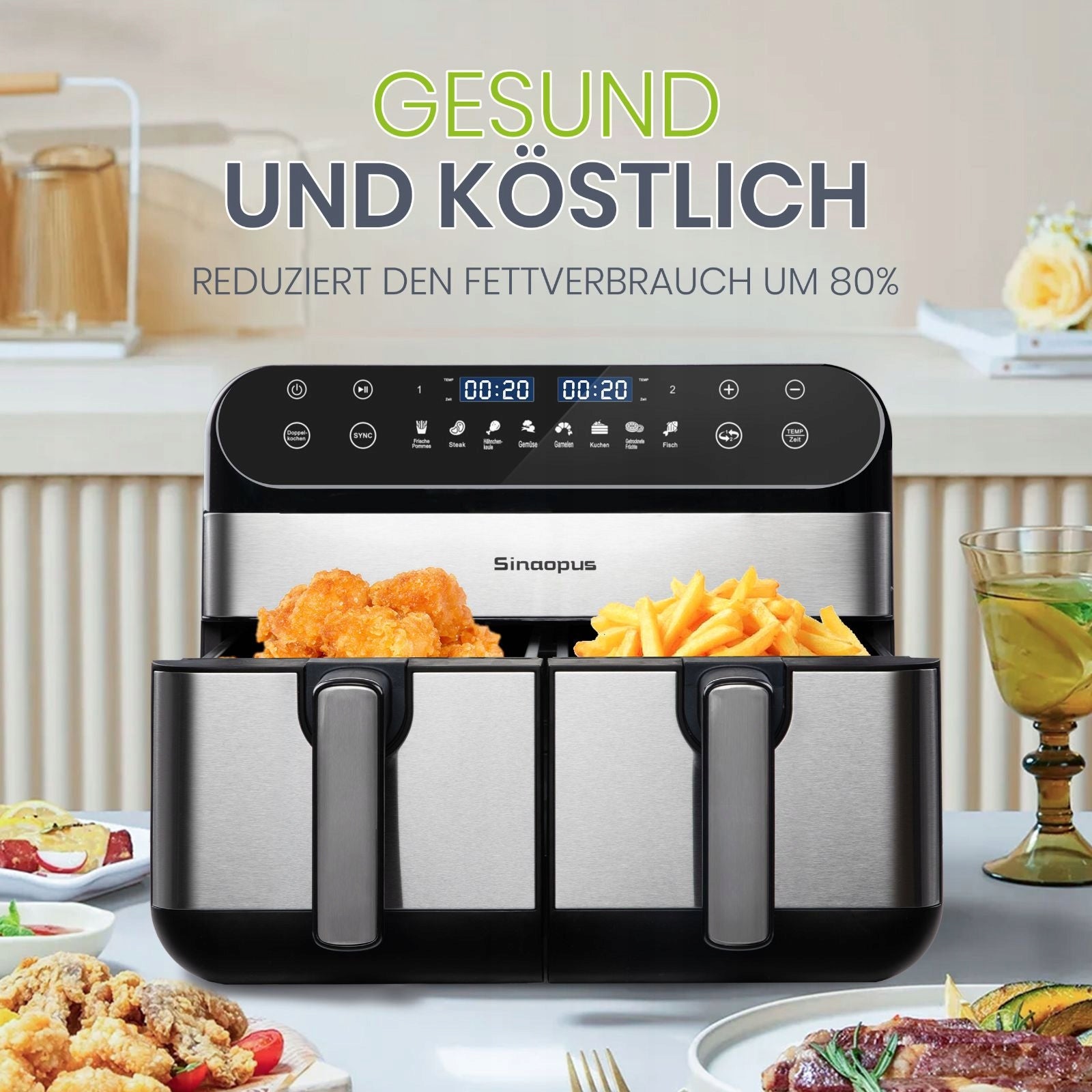 10L XXL Fat Free Fryer with Dual Zone Chamber for Families