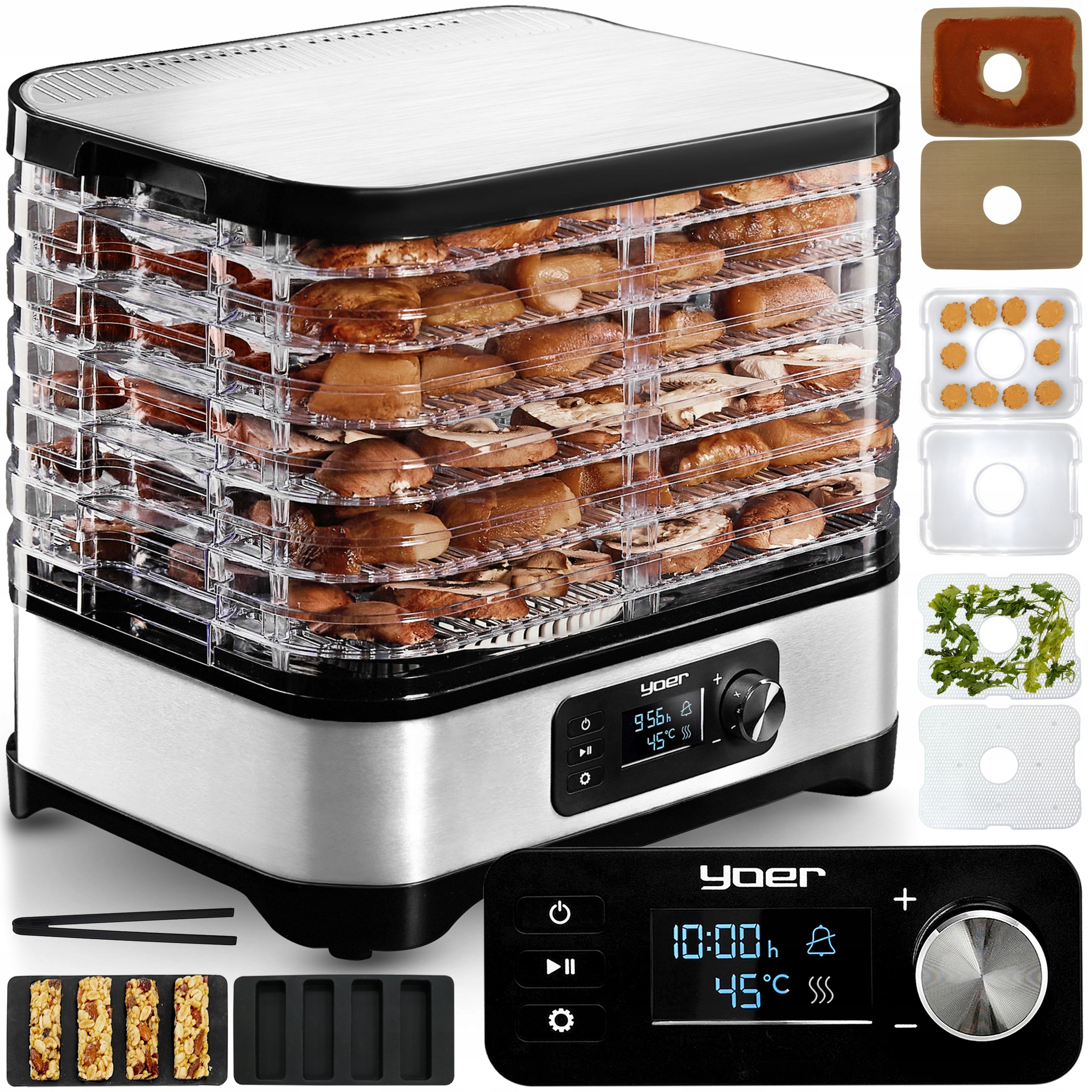 10in1 LARGE Fruit Mushroom Dryer Yoer 450W INOX Timer +6 SIT+9 ADDITIVES