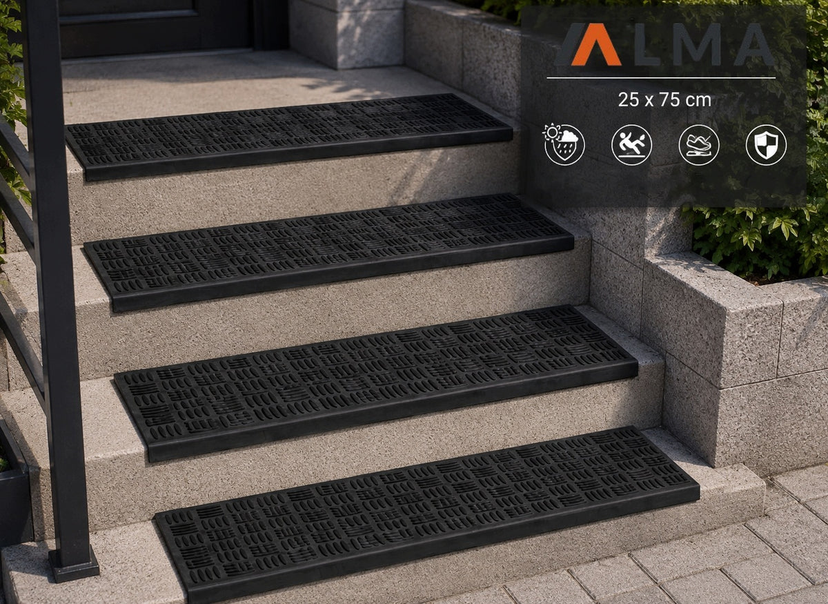 10x ANTI-SLIP OVERLAYS FOR RUBBER STAIRS GROOVED STRONG TREPE STEPS Manufacturer code NAKŁADKI NA SCHODY DO SCHODÓW TRWAŁE ALMA CSC