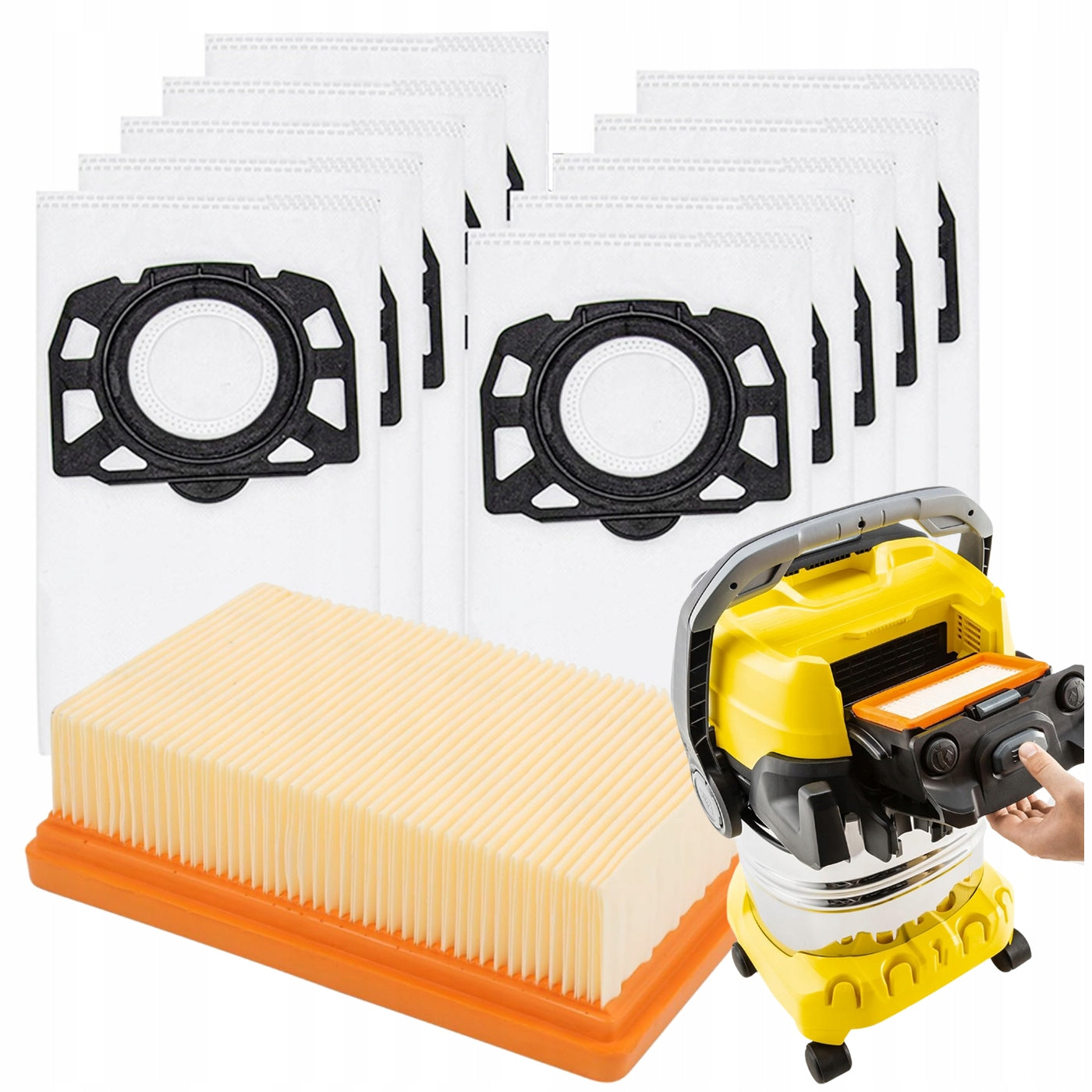10x KARCHER WD4 WD5 WD6 MV4 MV5 MV6 VACUUM CLEANER BAG REINFORCED + FILTER