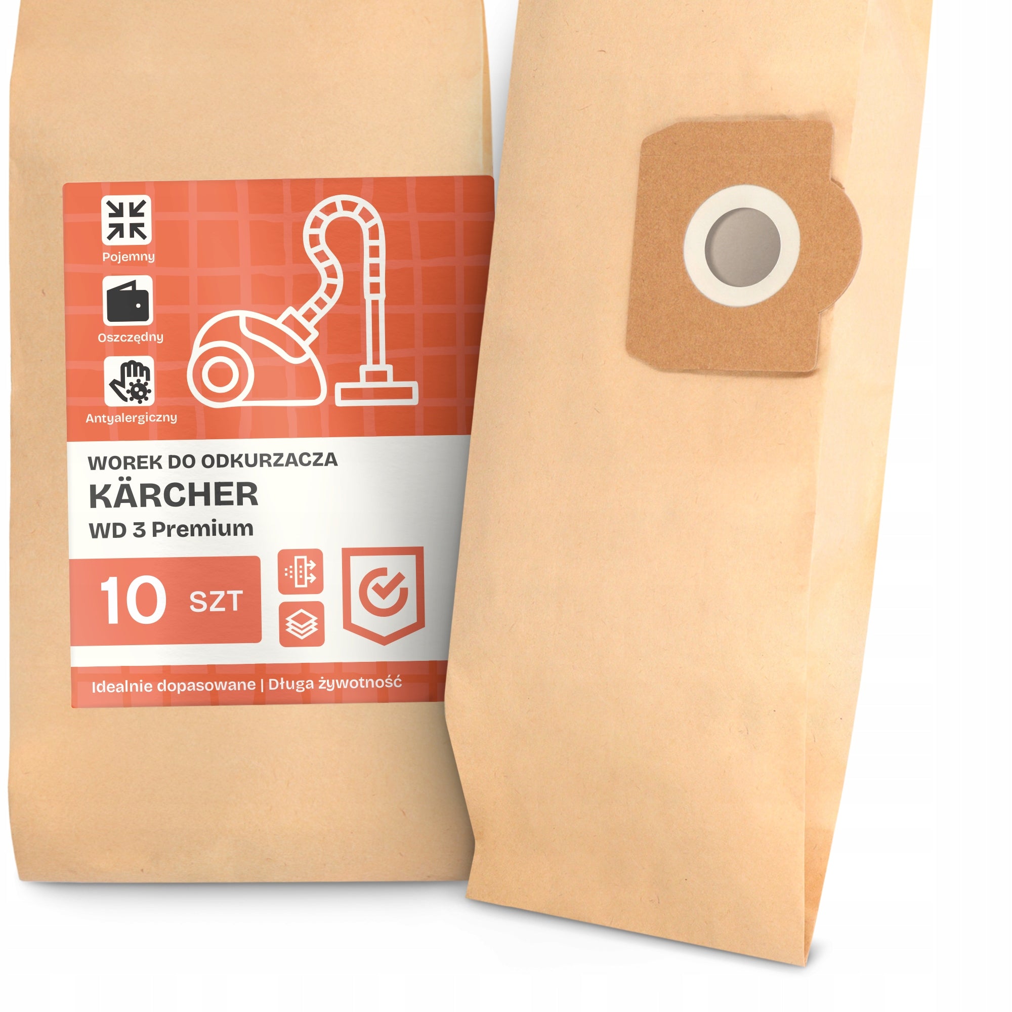 10x Kärcher WD 3 Premium PAPER VACUUM CLEANER BAG LARGE Strong 2A
